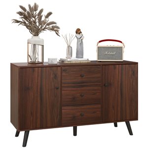 HomCom 50 W x 15.7 D x 29.9-in H Rustic Brown Particleboard Kitchen Sideboard Cabinet w/ 2 Cupboards and 3 Drawers