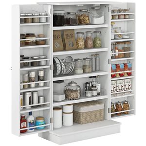 HomCom 23.6 W x 11.8 D x 40.9-in H White Composite Kitchen Pantry Storage Cabinet w/ 5-Tier Shelving and 12 Spice Racks