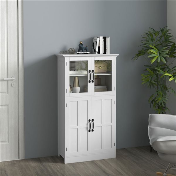 Armoire de rangement HomCom 23,6 l. x 11,8 p. x 43,5 po h. panneau particules blanc, portes en verre et poignées noires