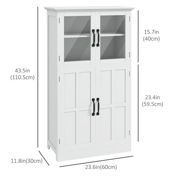 Armoire de rangement HomCom 23,6 l. x 11,8 p. x 43,5 po h. panneau particules blanc, portes en verre et poignées noires