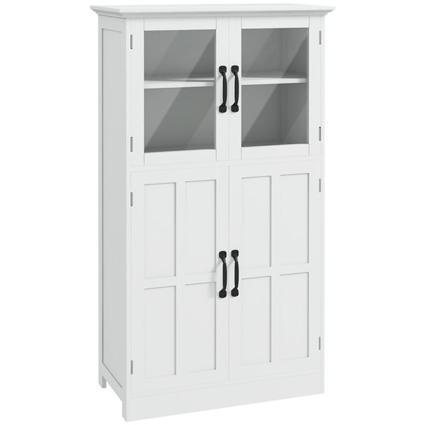 HomCom 23.6 W x 11.8 D x 43.5-in H White Particleboard Storage Cabinet w/ Glass Doors and Black Handles