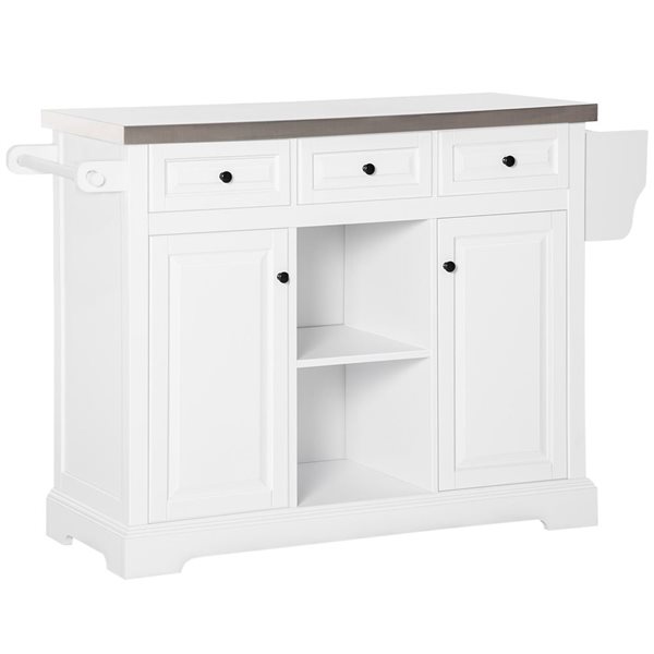 HomCom 50.8 W x 18 D x 36-in H White Kitchen Island w/ Drawers, Side Spice Rack and Stainless Steel Countertop