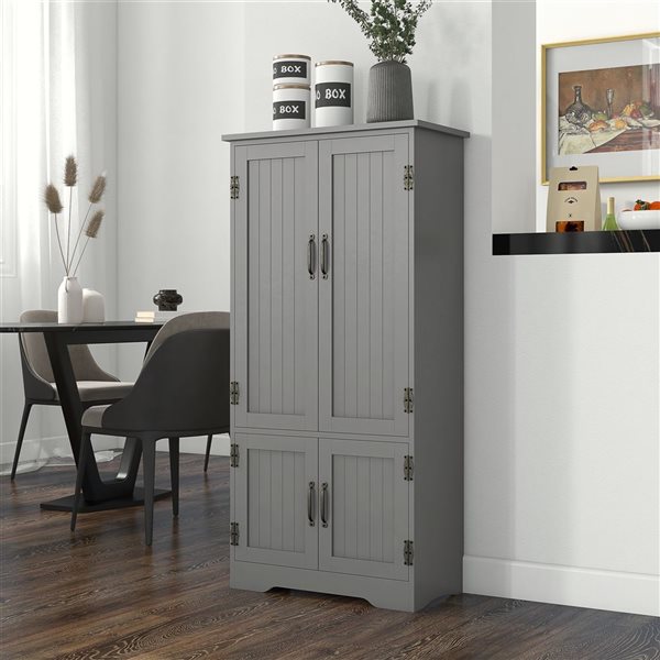 HomCom 23.6 W x 11.8 D x 48.4-in H Grey Composite Kitchen Storage Cabinet w/ 4 Doors and Shelves