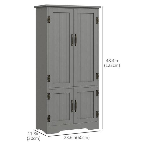 HomCom 23.6 W x 11.8 D x 48.4-in H Grey Composite Kitchen Storage Cabinet w/ 4 Doors and Shelves