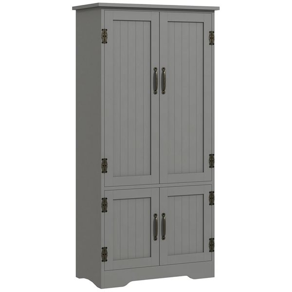 HomCom 23.6 W x 11.8 D x 48.4-in H Grey Composite Kitchen Storage Cabinet w/ 4 Doors and Shelves