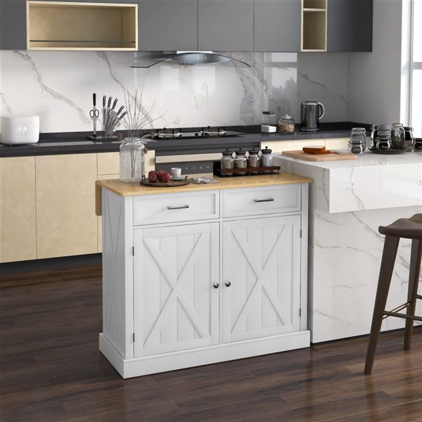 HOMCOM 41.3 W x 23.6 D x 35.6-in H White Kitchen Island w/ Drop Leaf and Storage