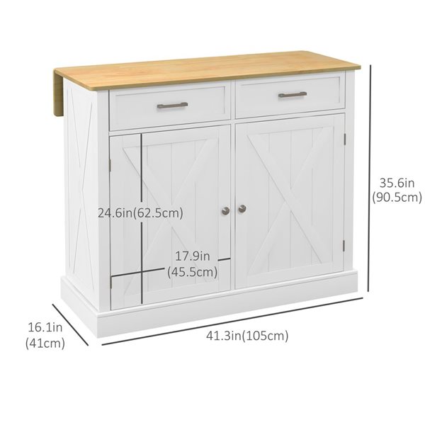 HOMCOM 41.3 W x 23.6 D x 35.6-in H White Kitchen Island w/ Drop Leaf and Storage