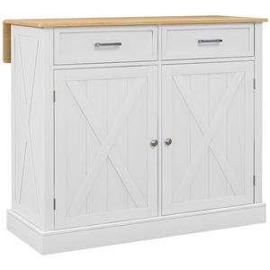 HomCom 41.3 W x 23.6 D x 35.6-in H White Kitchen Island w/ Drop Leaf and Storage