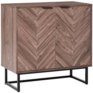 HomCom 31.5 W x 15.7 D x 31.5-in H Walnut MDF Kitchen Storage Cabinet w/ Adjustable Shelf and Black Steel Legs