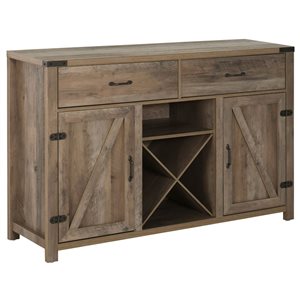 HomCom 55.1-in W Distressed Oak Brown Sideboard Coffee Bar Cabinet with Wine Rack, Drawer and Open Shelf