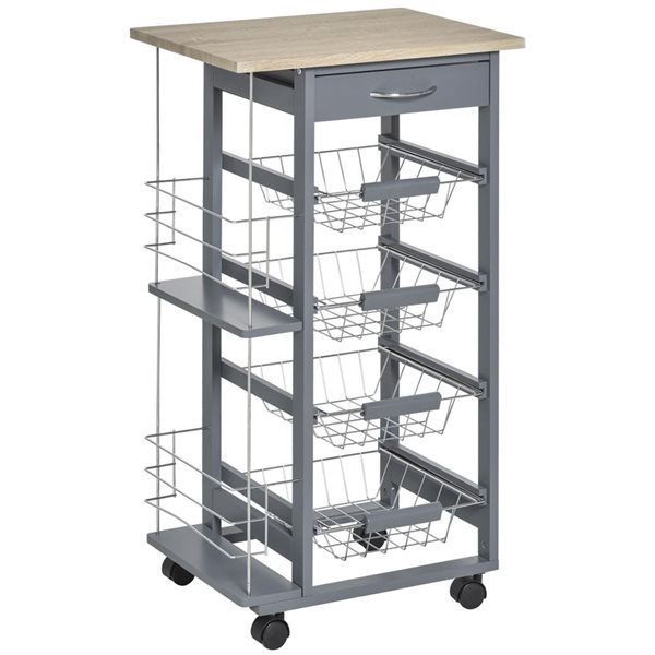 Kitchen Rack Rona HOMCOM 18.5 L x 14.6 W x 32.7-in H Grey Rolling Kitchen Cart w/ 4 ...