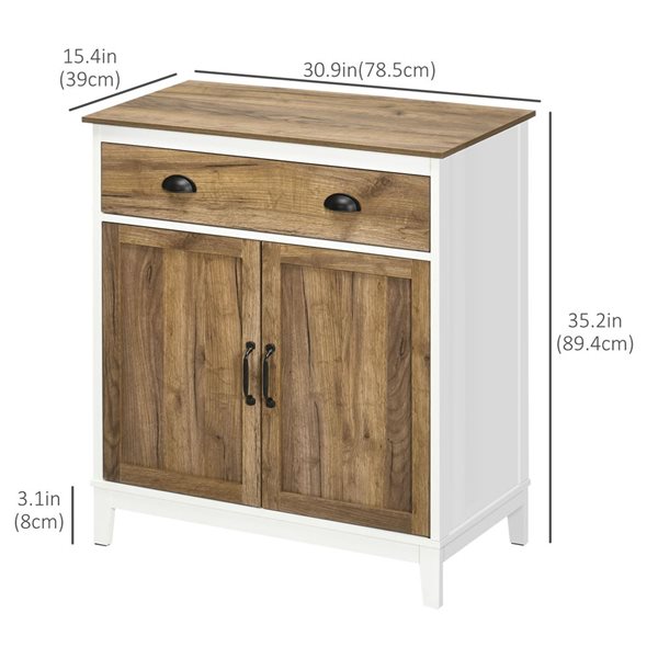 HomCom 30.9 W x 15.4 D x 35.2-in H White/Brown Farmhouse-Style Storage Cabinet w/ Drawer and Cupboard