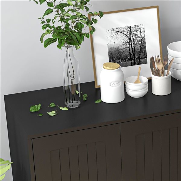 Buffet 2 portes/4 tiroirs HomCom 41,3 l. x 15,7 p. x 29,9 po h. panneau de particules noir