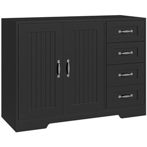 Buffet 2 portes/4 tiroirs HomCom 41,3 l. x 15,7 p. x 29,9 po h. panneau de particules noir