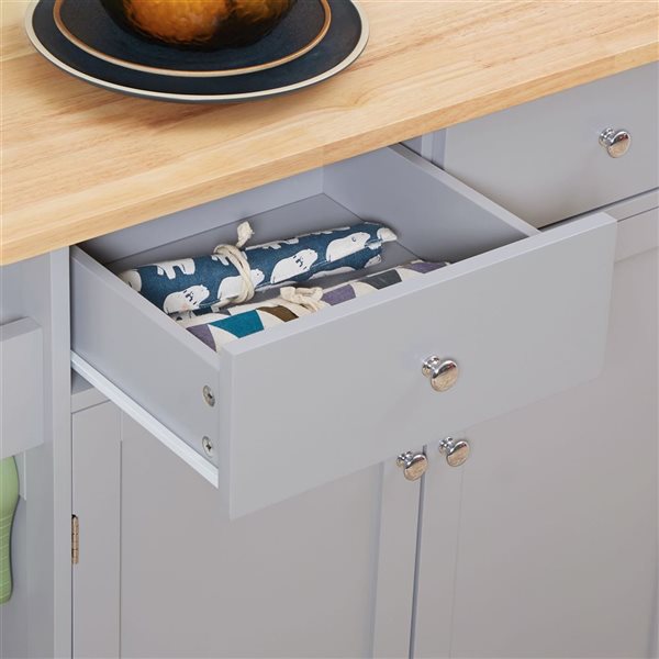 HomCom 34.3 W x 18.9 D x 35.4-in H Grey/Rubberwood Rolling Kitchen Island w/ Drawers, Cabinet, Towel Bar