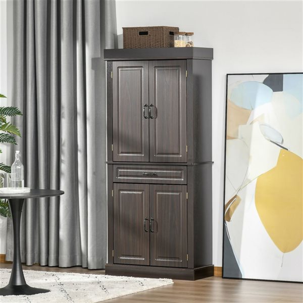 Armoire de rangement autoportante HomCom 31,5 l. x 13,8 p. x 70,9 po h. composite café avec 4 portes et large tiroir