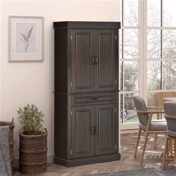 Armoire de rangement autoportante HomCom 31,5 l. x 13,8 p. x 70,9 po h. composite café avec 4 portes et large tiroir