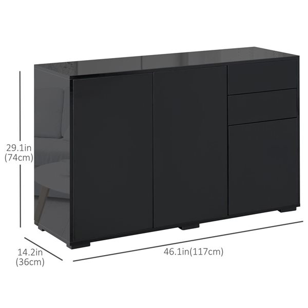 HomCom 46.1 W x 14.2 D x 29.1-in H Black Particleboard Modern Storage Cabinet w/ 3 Doors and 2 Drawers