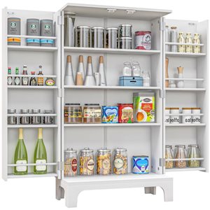 HomCom 23.6 W x 11.8 D x 43.7-in H White Composite Kitchen Pantry Storage Cabinet w/ 4-Tier Shelving and 8 Spice Racks