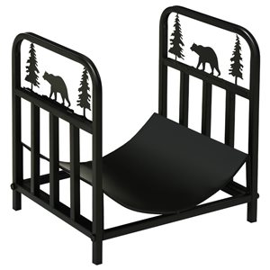 Firewood Rack with Bear and Pine Tree - Log Holder - Black