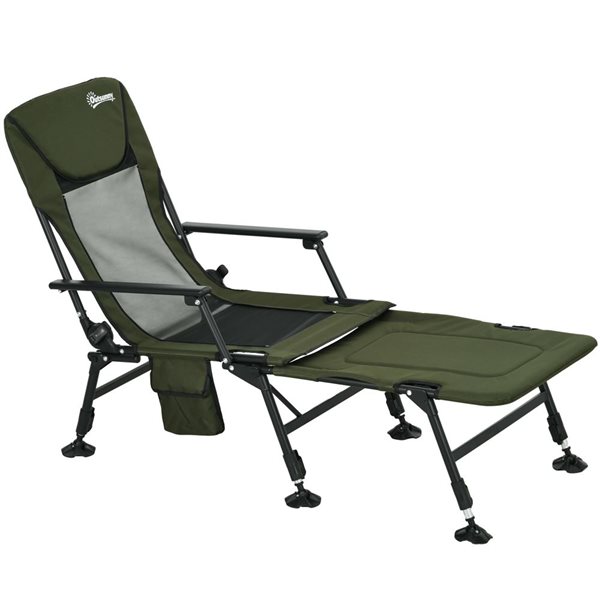 Chaise de lit de pêche pliante Outsunny avec repose-pieds inclinable, vert foncé