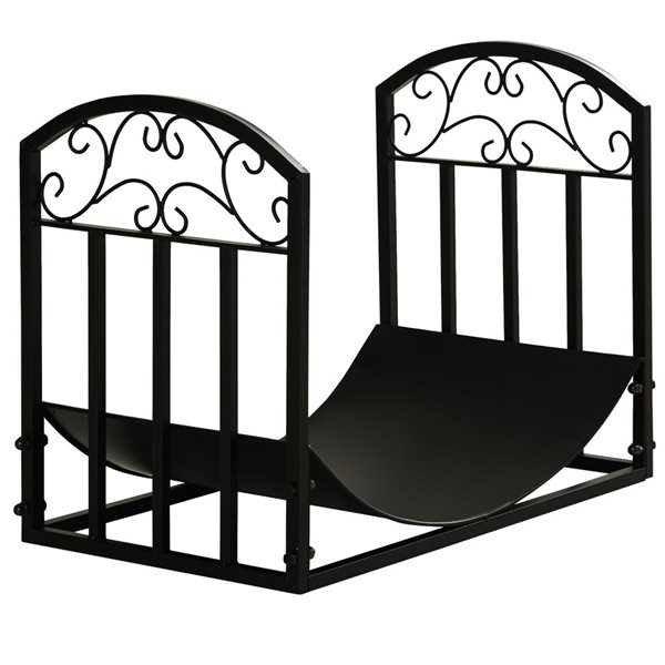 Firewood Rack with Side Scrolls - Curved Log Holder - Black