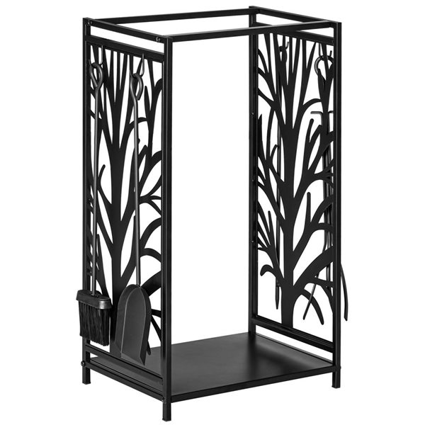 Support à bois de chauffage intérieur et extérieur avec 4 outils - Porte-bûches - Noir