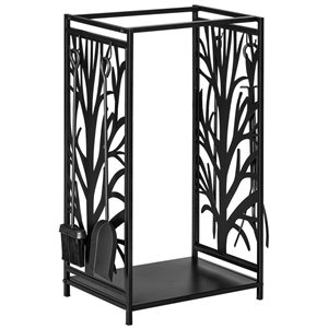 Support à bois de chauffage intérieur et extérieur avec 4 outils - Porte-bûches - Noir