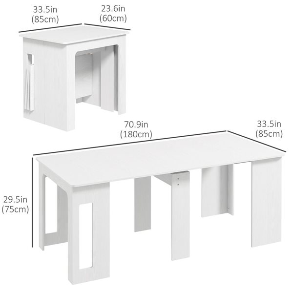 Table de salle à manger rectangle à rallonges HomCom en composite blanc