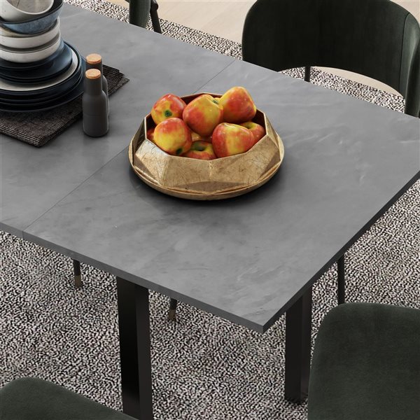 HomCom Dark Grey Rectangular Extendable Removable Leaf Kitchen Table - Composite Top with Steel Base