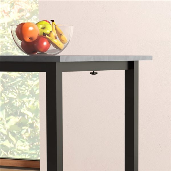 HomCom Dark Grey Rectangular Extendable Removable Leaf Kitchen Table - Composite Top with Steel Base