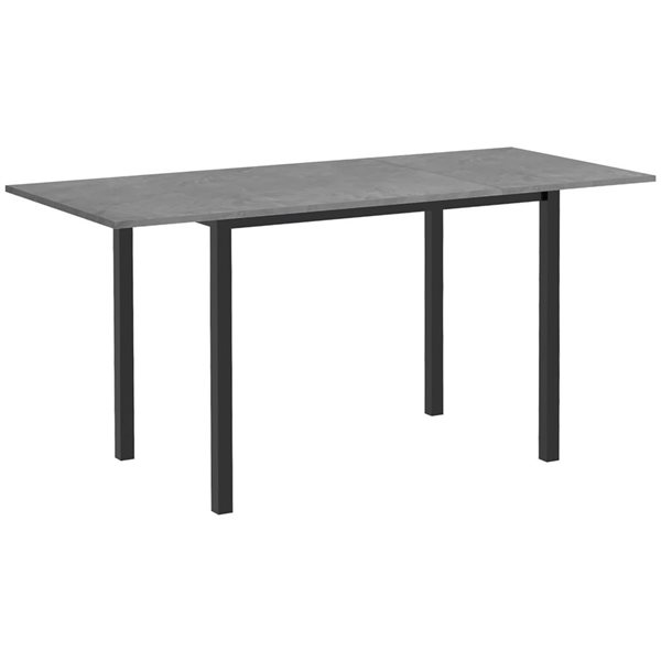 HomCom Dark Grey Rectangular Extendable Removable Leaf Kitchen Table - Composite Top with Steel Base