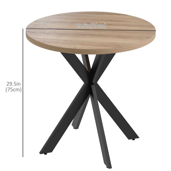 Table de salle à manger ronde 30 po HomCom à l'aspect bois avec plateau en MDF et pieds croisés en métal noir