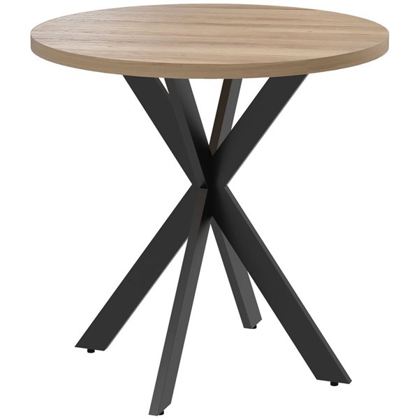 HomCom 30-in Wooden Look Round Dining Table - MDF Top and Black Metal Crisscross Legs