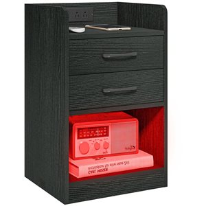 HomCom 16 W x 14 D x 25-in H 2-Drawer Black Composite Nightstand w/ Charging Station and LED Light