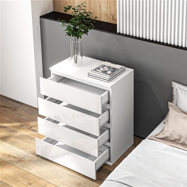 HomCom 23.6 W x 15.7 D x 31.5-in H High Gloss White Particleboard 4-Drawer Cabinet