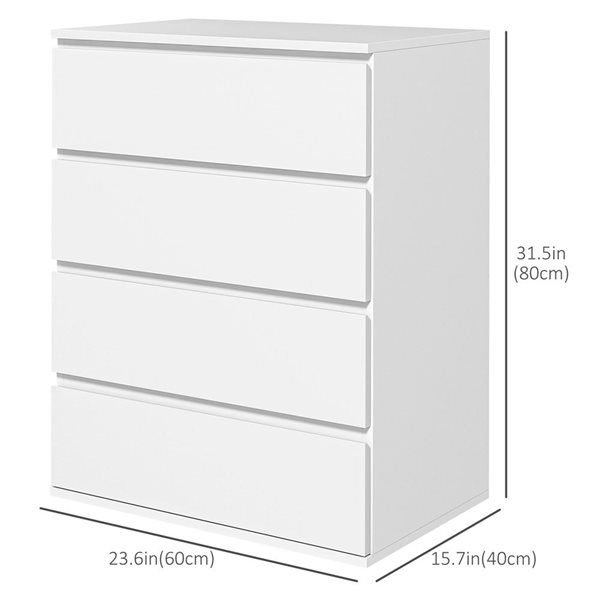 HomCom 23.6 W x 15.7 D x 31.5-in H High Gloss White Particleboard 4-Drawer Cabinet