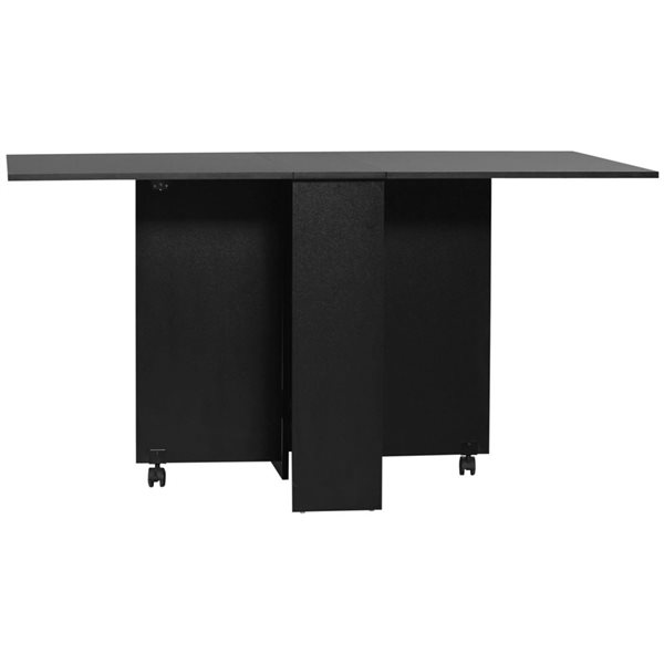 HomCom Black Composite Rectangular Extendable Drop-Leaf Dining Table on Wheels w/ Centres Shelves