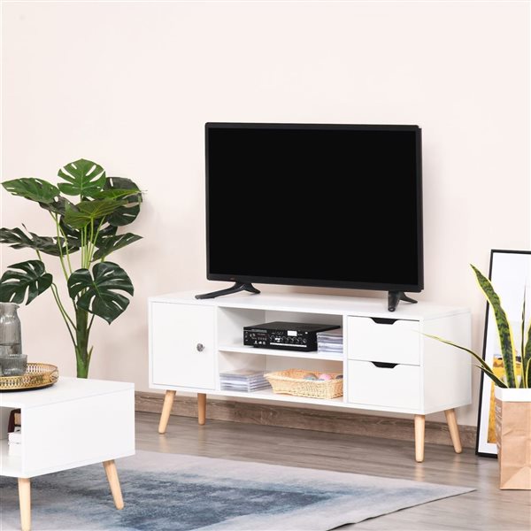 HomCom 47 W x 11 D x 17-in H White Particleboard TV Stand Cabinet for TVs up to 50-in w/ Shelves and Drawers