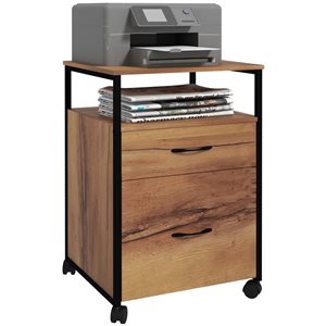 Vinsetto 17 W x 16 D x 26-in H Black Metal/Rustic Brown Wood Grain Composite 2-Drawer Mobile Filing Cabinet