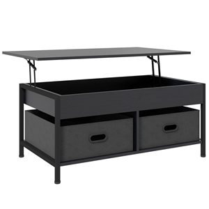 Table basse HomCom noire en MDF/métal avec tablette escamotable et rangement 39 l. x 24 p. x 18 po h.