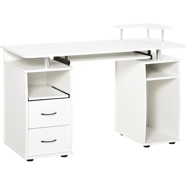 HomCom 47 W x 22 D x 29-in H White Composite Computer Desk w/ Keyboard Tray, CPU Stand, Drawers