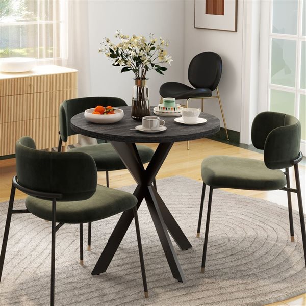 HomCom 30-in Black Round Fixed Dining Table - MDF Top and Metal Crisscross Legs