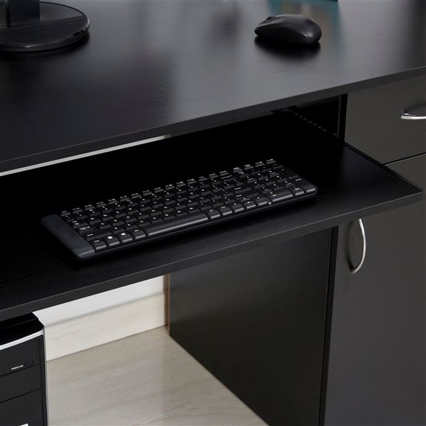 HomCom 47 W x 24 D x 29-in H Black Composite Computer Desk w/ Keyboard Tray and CPU Stand