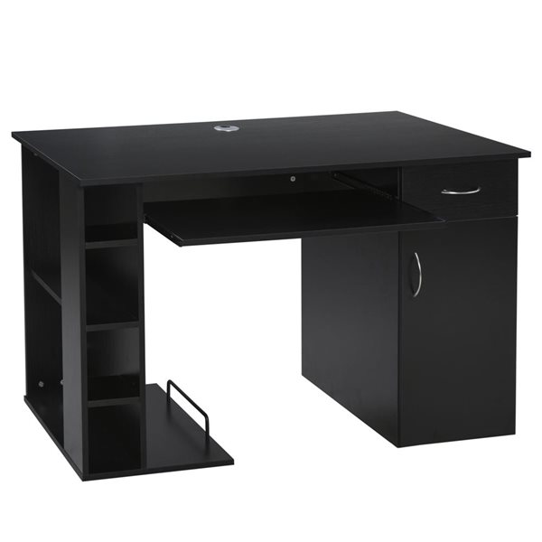 Bureau d'ordinateur en composite noir HomCom avec support de clavier et support de tour, 47 l. x 24 p. x 29 po h.