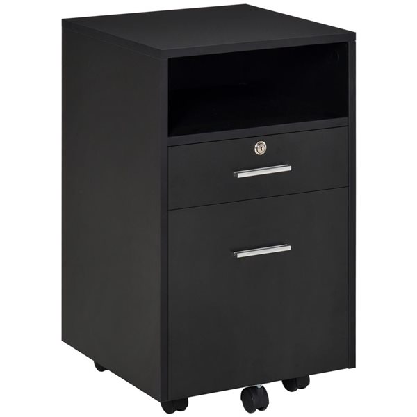 Vinsetto 15 W x 16 D x 26-in H Black Composite Wood 2-Drawer Mobile Filing Cabinet on Wheels w/ Shelf