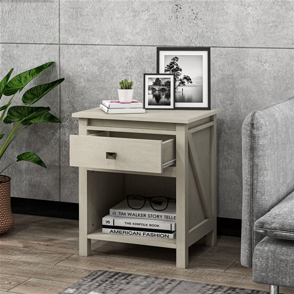 HomCom 19 W x 16 D x 23-in H Cream Composite Farmhouse-Style Nightstand w/ Drawer and Shelf