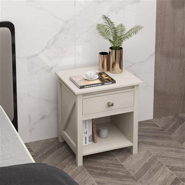 HomCom 19 W x 16 D x 23-in H Cream Composite Farmhouse-Style Nightstand w/ Drawer and Shelf