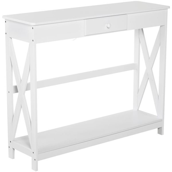 Console étroite d'entrée en composite HomCom avec tiroir et tablette, 39 l. x 12 p. x 32 po h., blanc