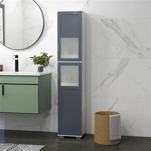 kleankin Tall Bathroom Cabinet with 2 Cupboards - Matte Glass Doors